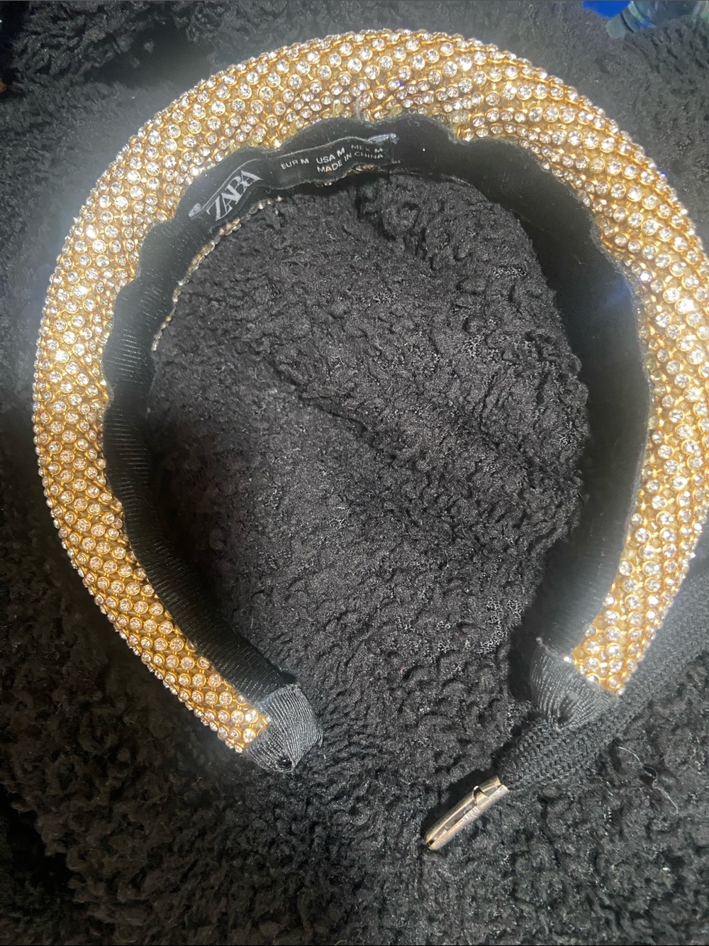 Zara Gold Crystal Padded Headband with Clear Rhinestones